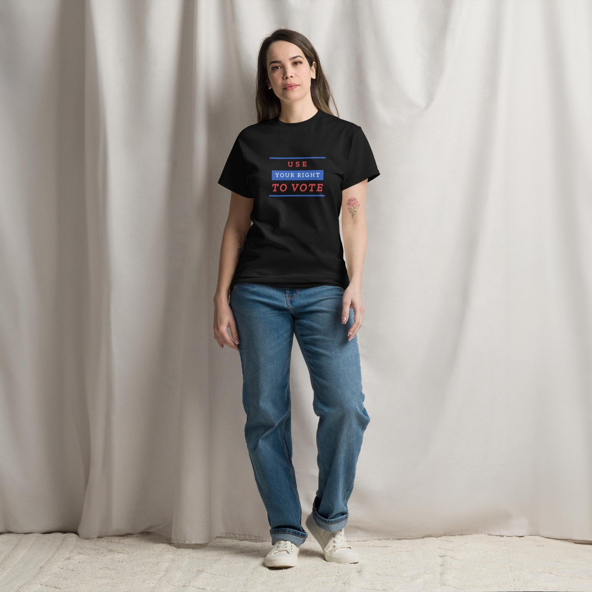 UNISEX PATRIOTIC T-SHIRT US ELECTIONS USE YOUR RIGHT TO VOTE BLACK FRONT - https://firstamerican.shop/