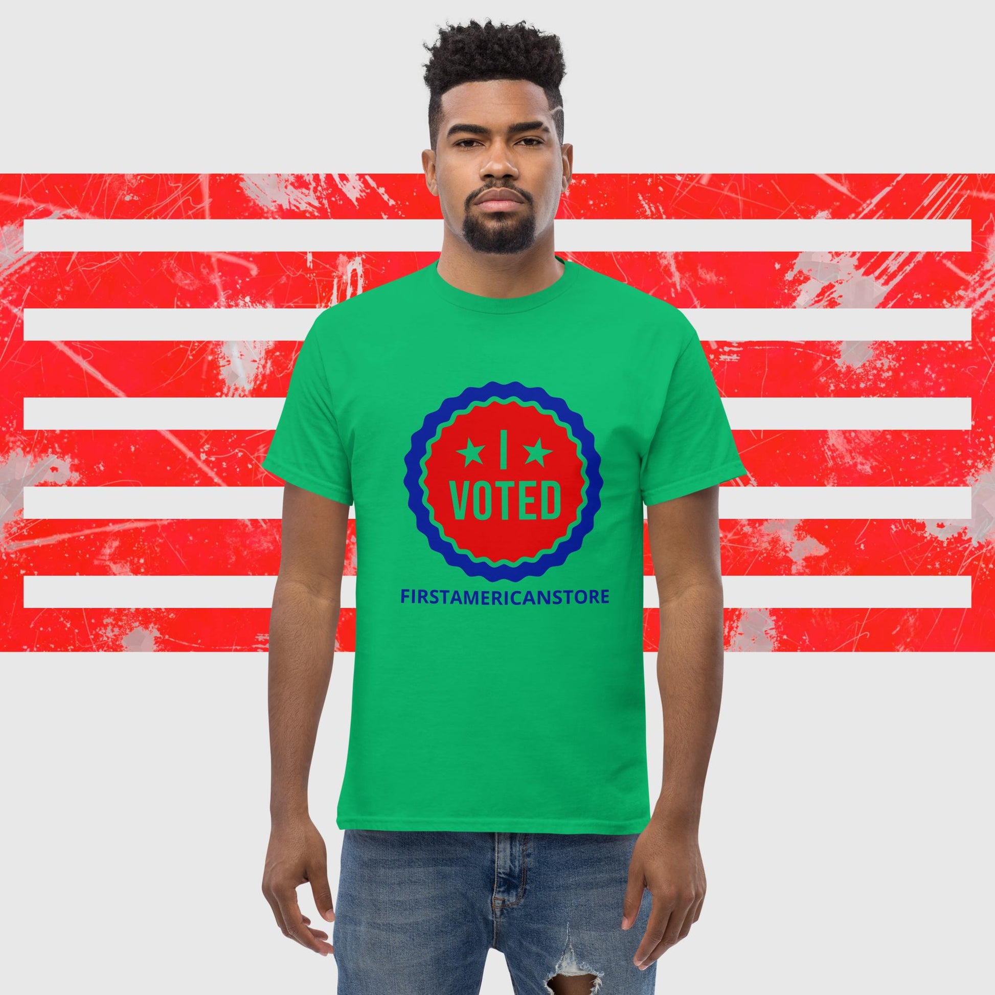 PATRIOTIC T-SHIRT US ELECTIONS I VOTED IRISH GREEN FRONT - https://firstamerican.shop/