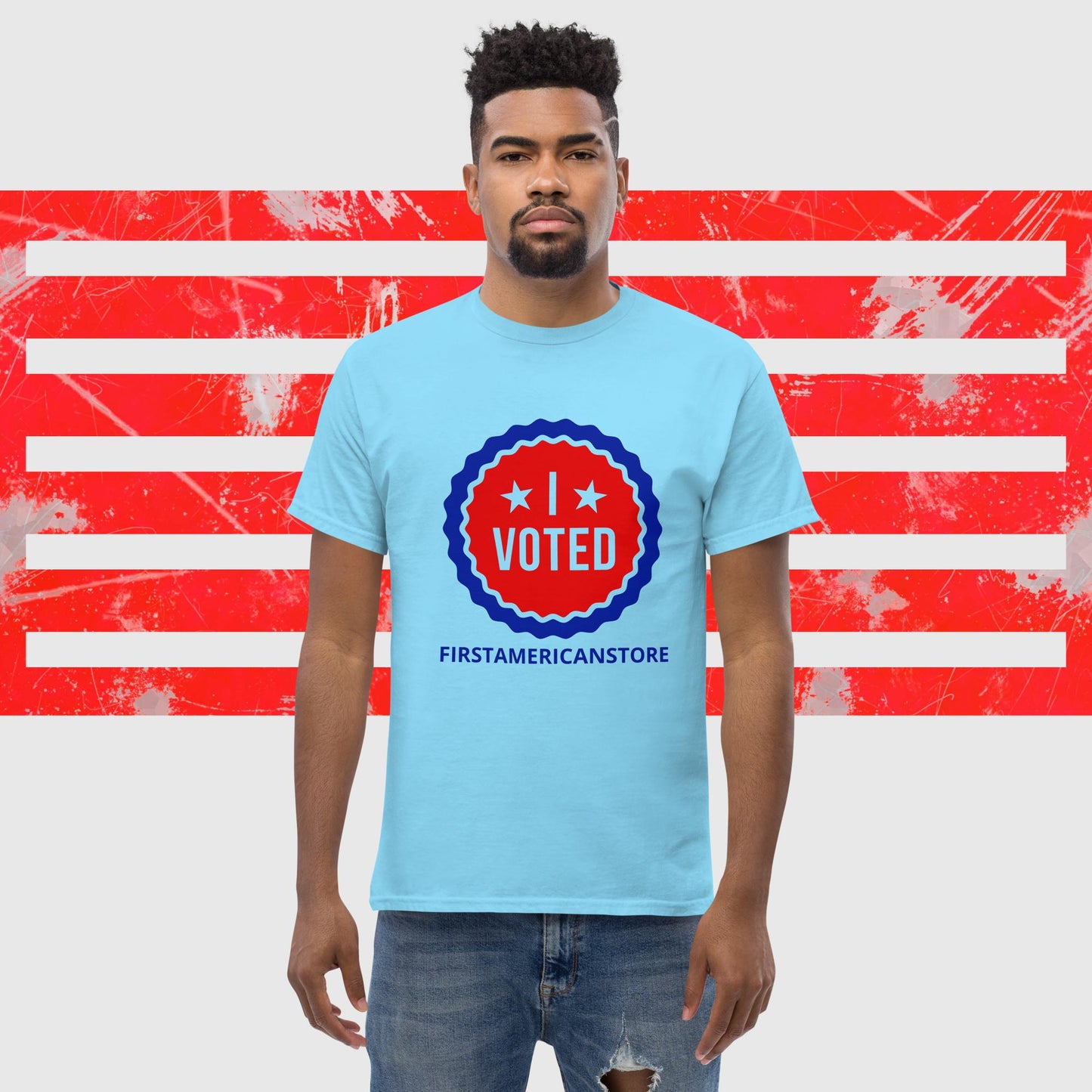 PATRIOTIC T-SHIRT US ELECTIONS I VOTED SKY FRONT - https://firstamerican.shop/