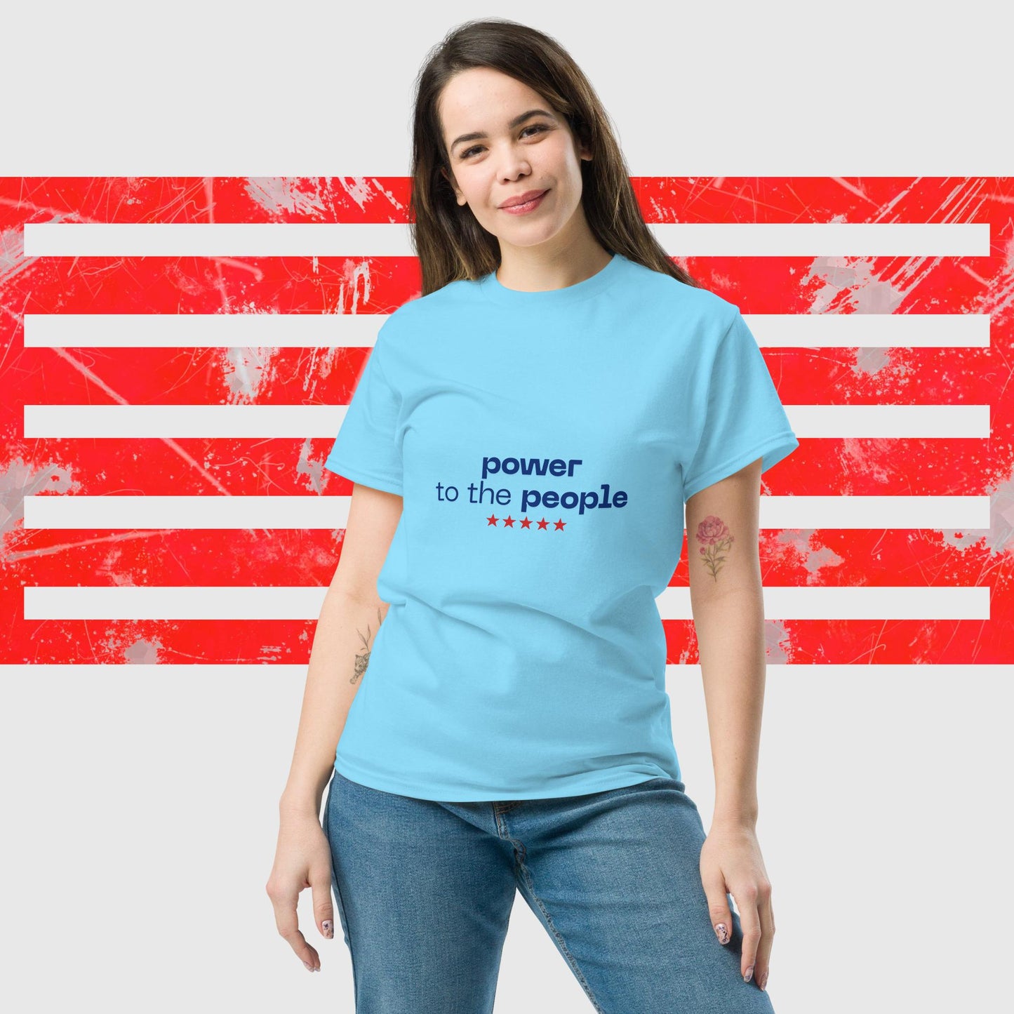 PATRIOTIC T-SHIRT FOR MEN AND WOMEN US ELECTIONS POWER TO THE PEOPLE SKY FRONT - https://firstamerican.shop/