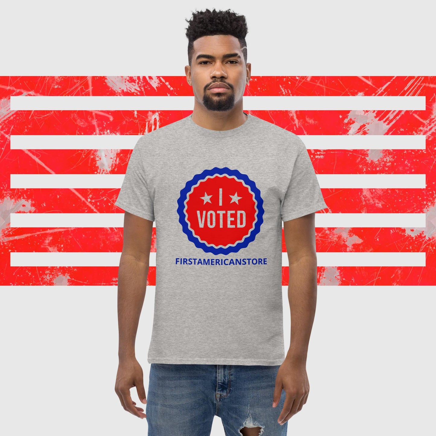 PATRIOTIC T-SHIRT US ELECTIONS I VOTED GREY FRONT - https://firstamerican.shop/