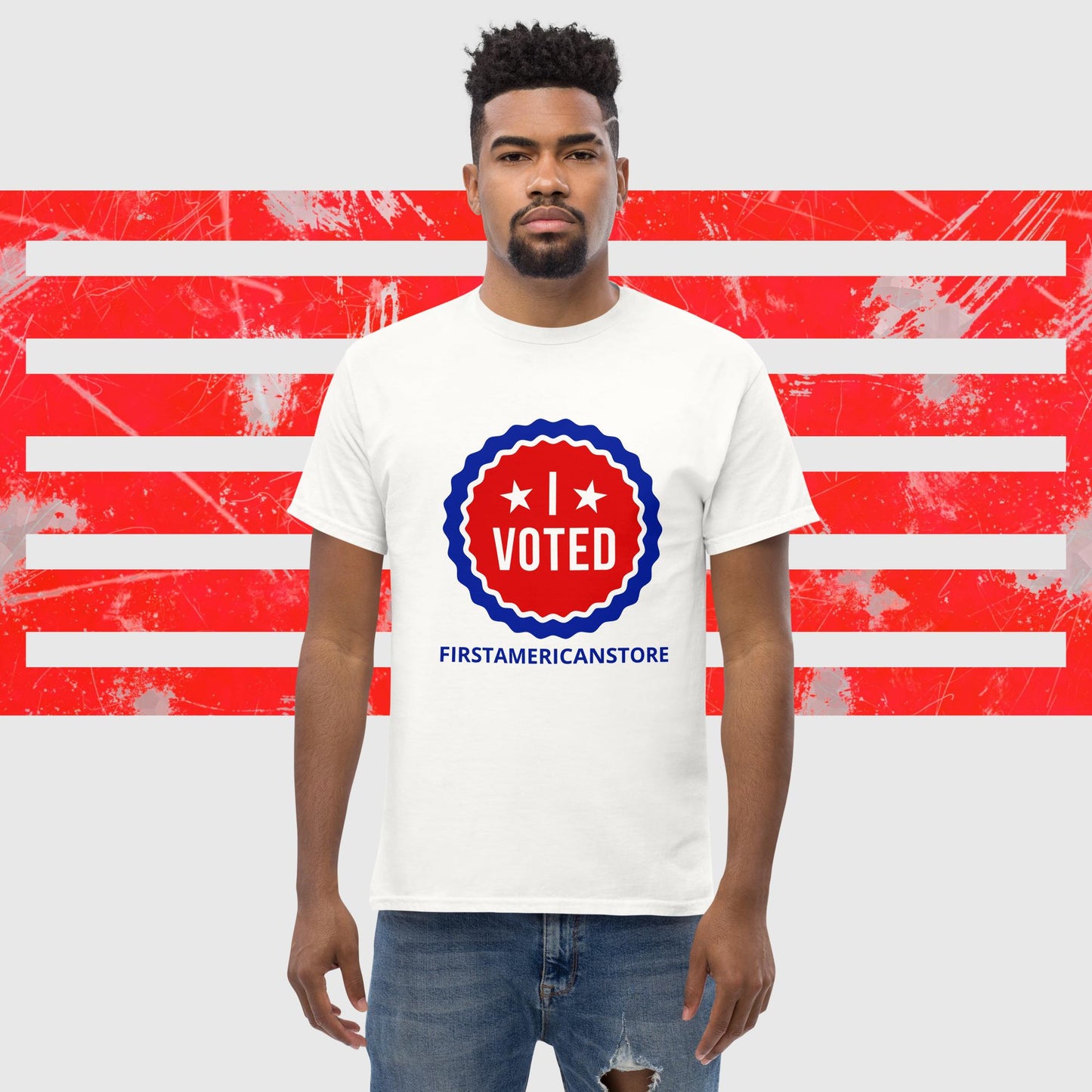 PATRIOTIC T-SHIRT US ELECTIONS I VOTED WHITE FRONT - https://firstamerican.shop/