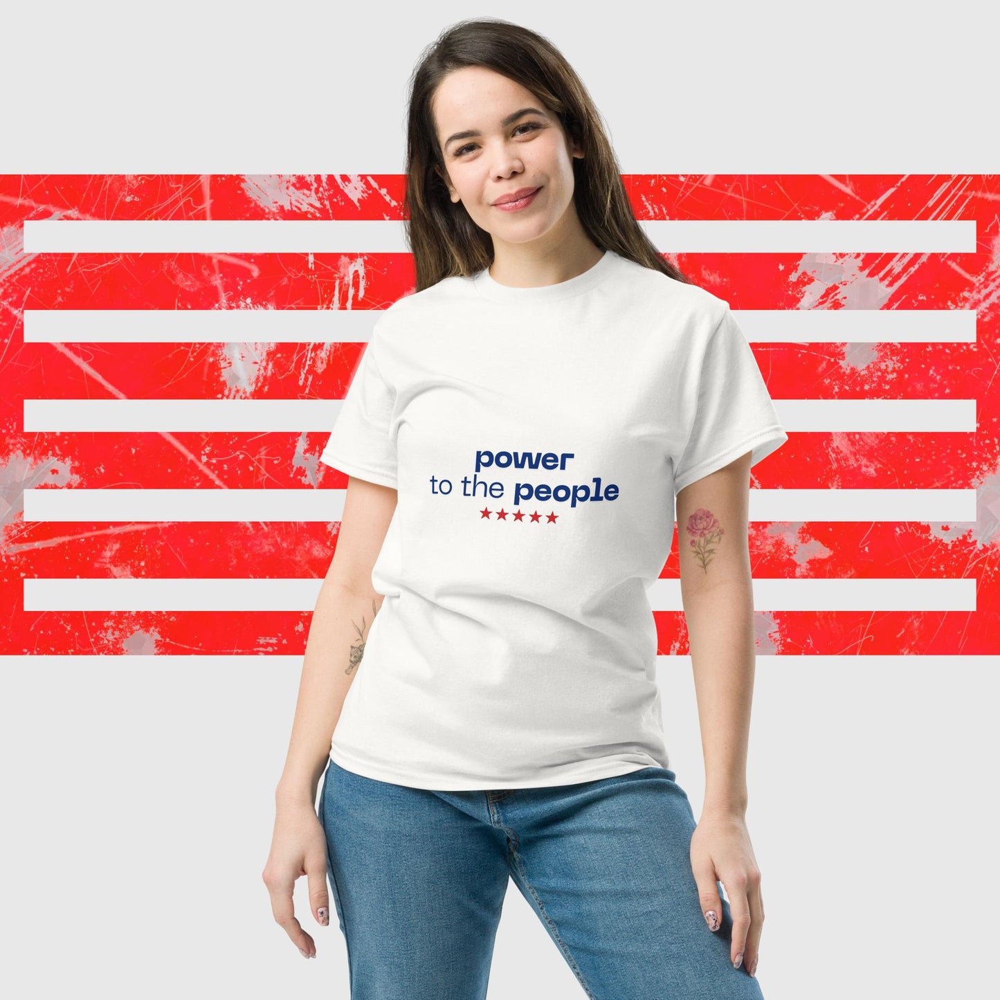 PATRIOTIC T-SHIRT FOR MEN AND WOMEN US ELECTIONS POWER TO THE PEOPLE WHITE FRONT - https://firstamerican.shop/