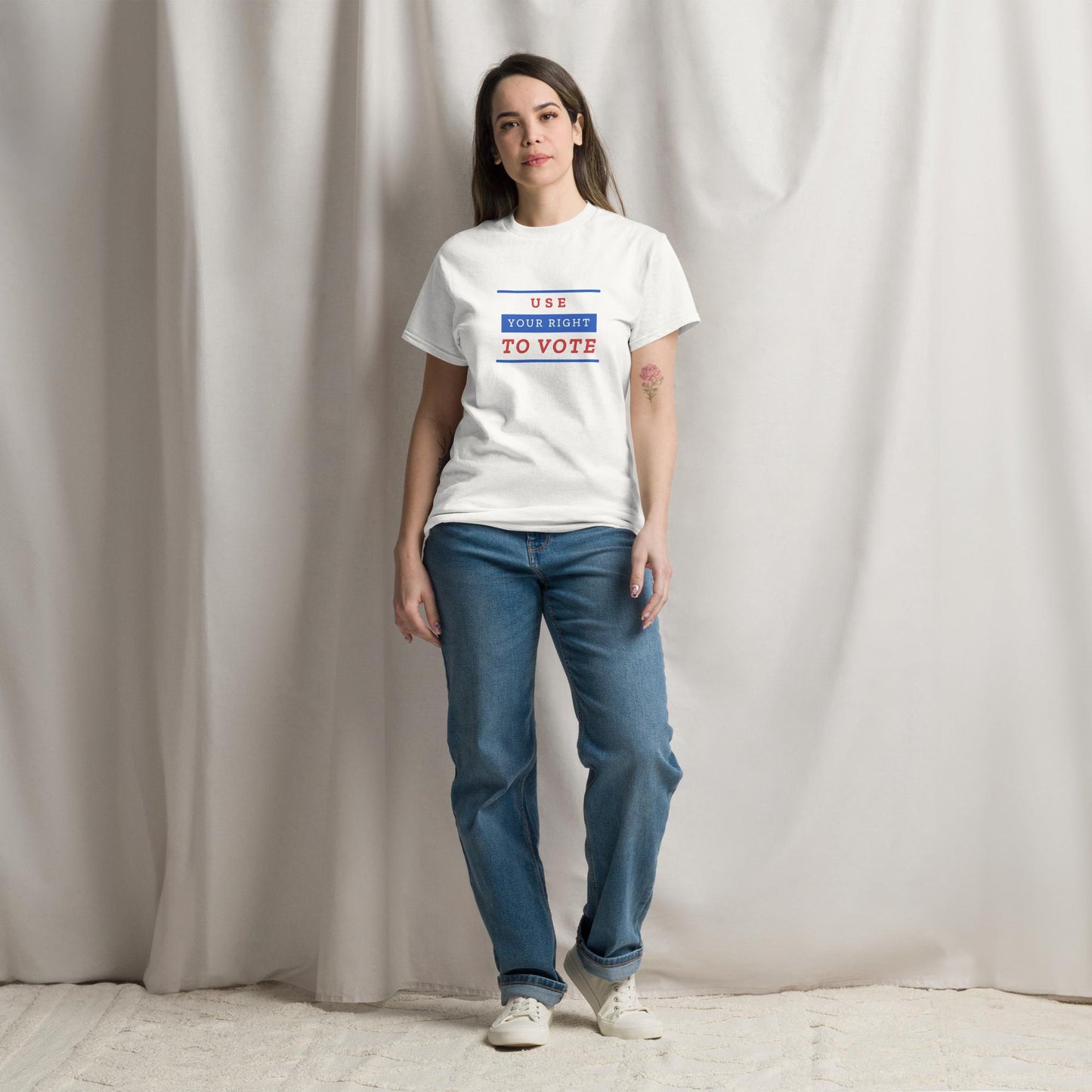 Product UNISEX PATRIOTIC T-SHIRT US ELECTIONS USE YOUR RIGHT TO VOTE WHITE  FRONT - https://firstamerican.shop/