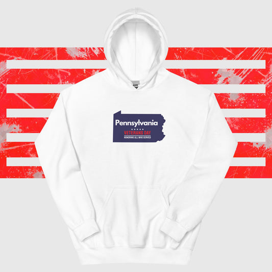 PATRIOTIC HOODIE FOR VETERANS DAY PENNSYLVANIA FOR PROUD AMERICAN WHITE FRONT - www.firstamericanstore.com