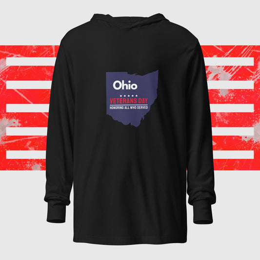 PATRIOTIC HOODED LONG SLEEVE TEE FOR VETERANS DAY OHIO FOR PROUD AMERICAN BLACK FRONT - www.firstamericanstore.com