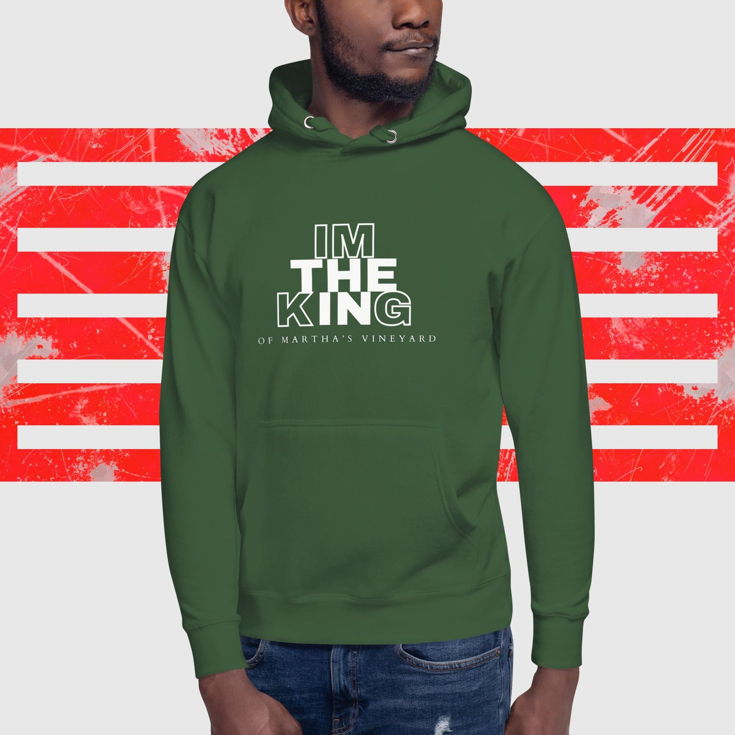 HOODIE AMERICAN FISHERMAN THE KING OF MARTHA'S VINEYARD GREEN FRONT - https://firstamerican.shop/