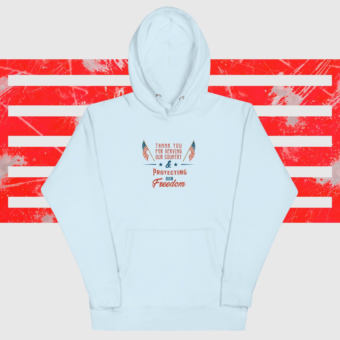 PATRIOTIC UNISEX HOODIE FOR VETERANS DAY CLASSIC SKY BLUE FRONT - www.firstamericanstore.com