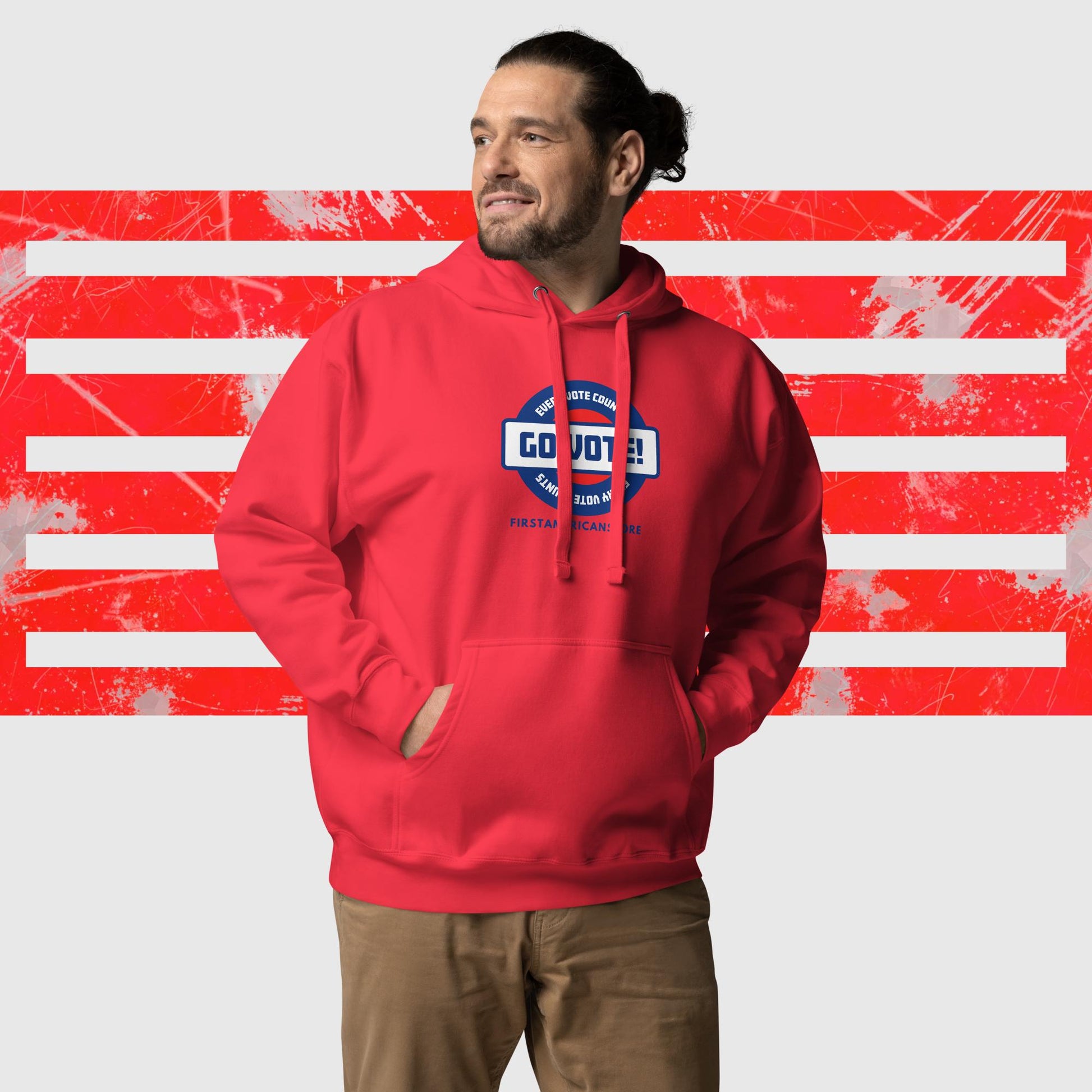 PATRIOTIC HOODIE US ELECTIONS GO VOTE EVERY VOTE COUNTS RED FRONT - https://firstamerican.shop/