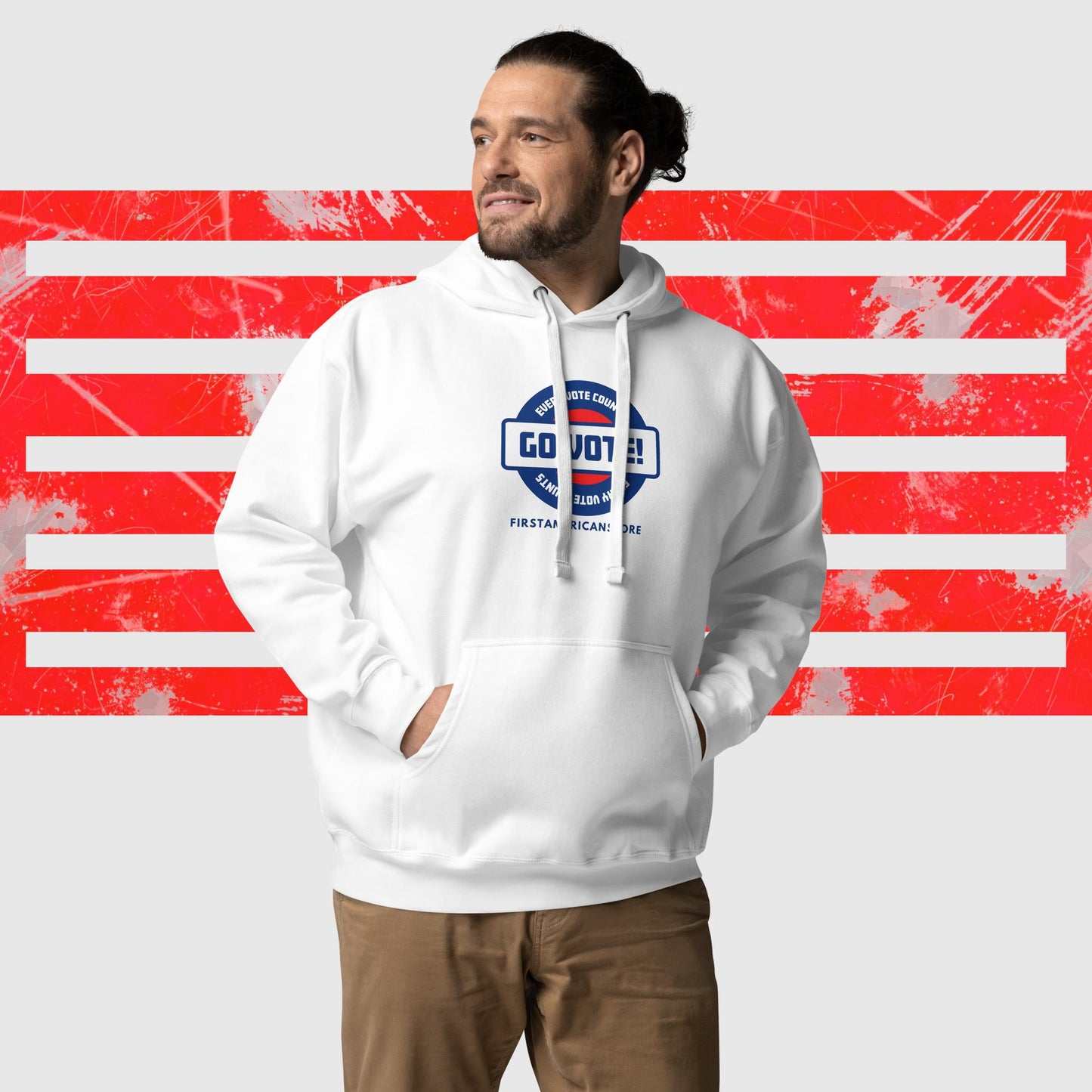 PATRIOTIC HOODIE US ELECTIONS GO VOTE EVERY VOTE COUNTS WHITE FRONT - https://firstamerican.shop/