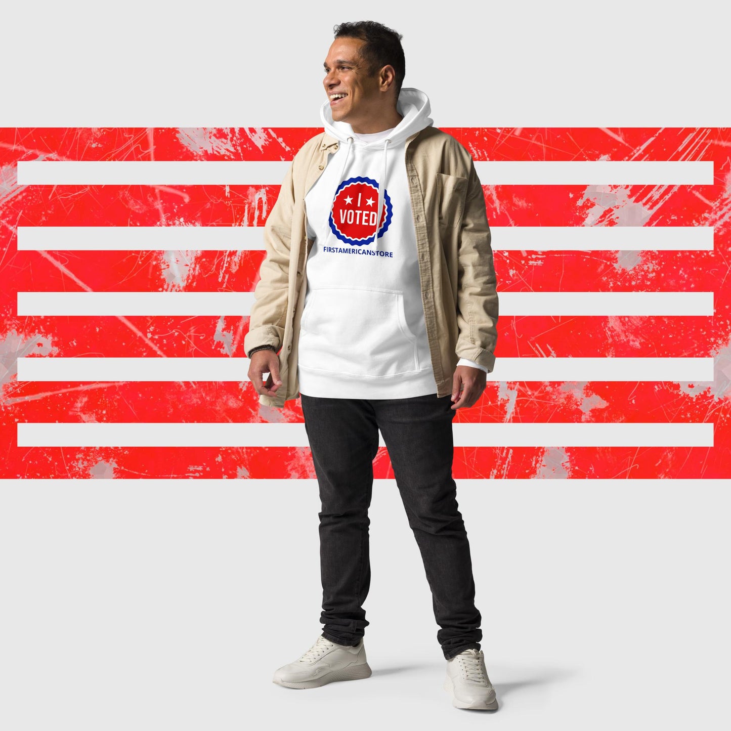 PATRIOTIC HOODIE US ELECTIONS I VOTED WHITE FRONT - https://firstamerican.shop/