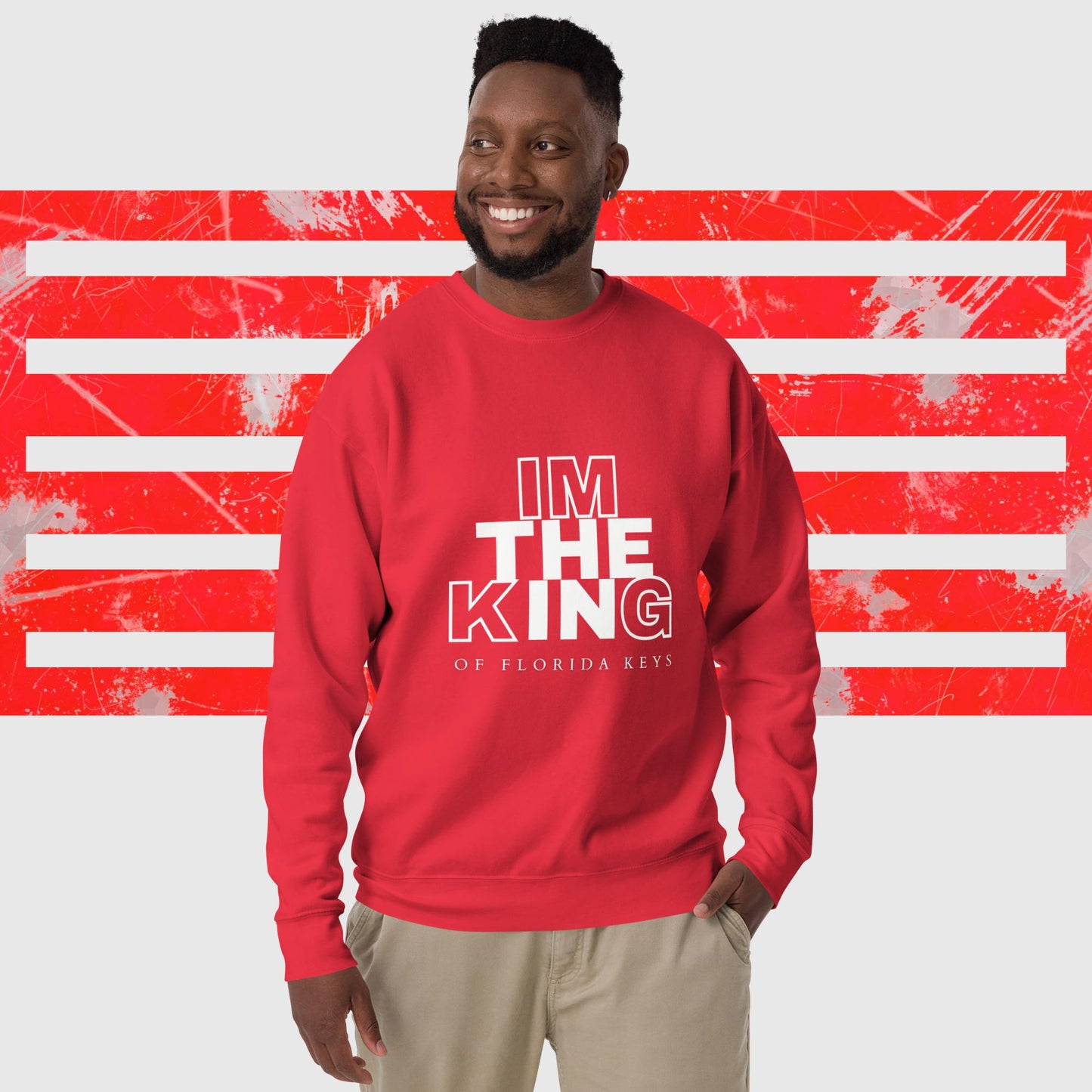 PREMIUM SWEATSHIRT AMERICAN FISHERMAN THE KING OF FLORIDA KEYS ROYAL RED FRONT - https://firstamerican.shop/