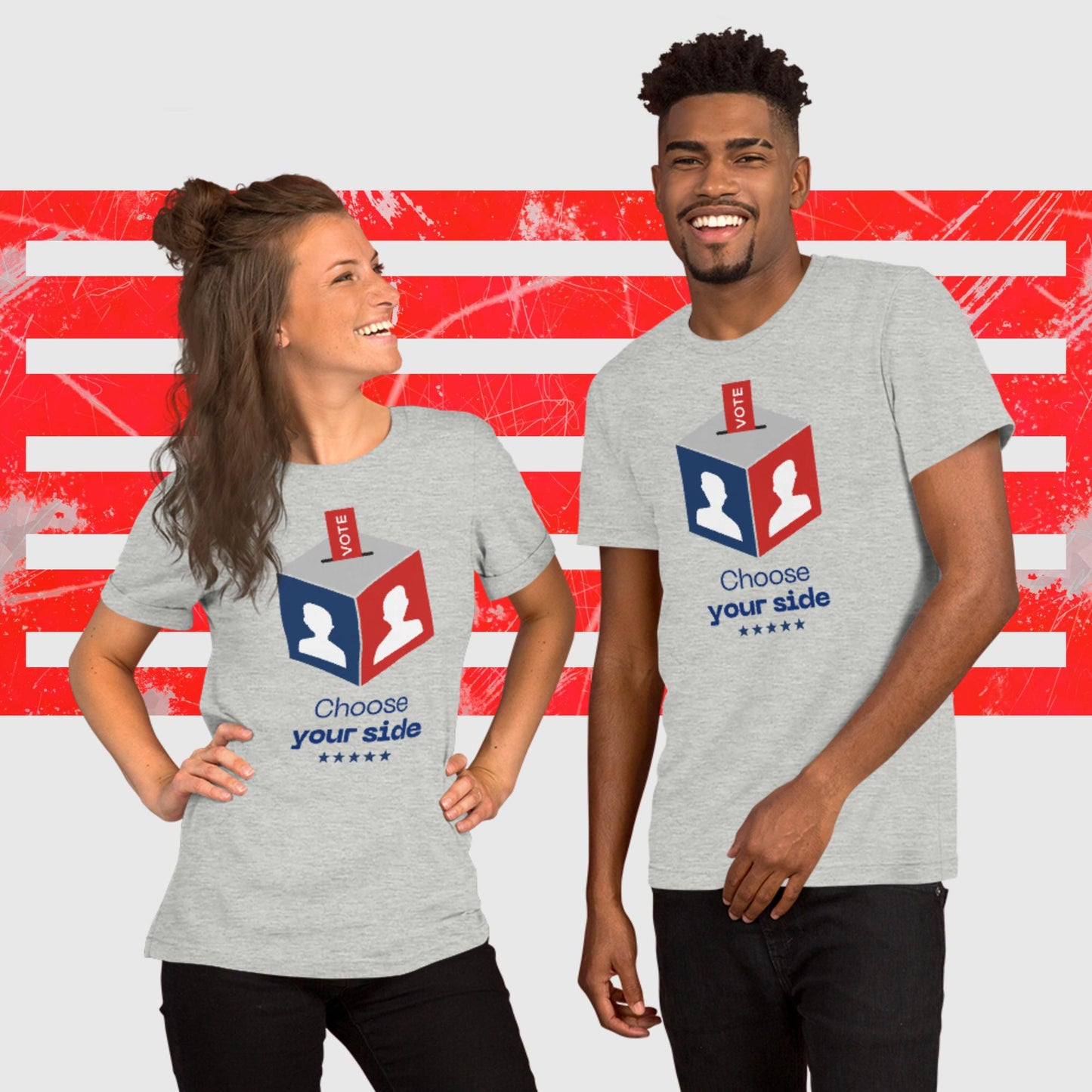 UNISEX PATRIOTIC T-SHIRT US ELECTIONS CHOOSE YOUR SIDE HEATHER FRONT - https://firstamerican.shop/