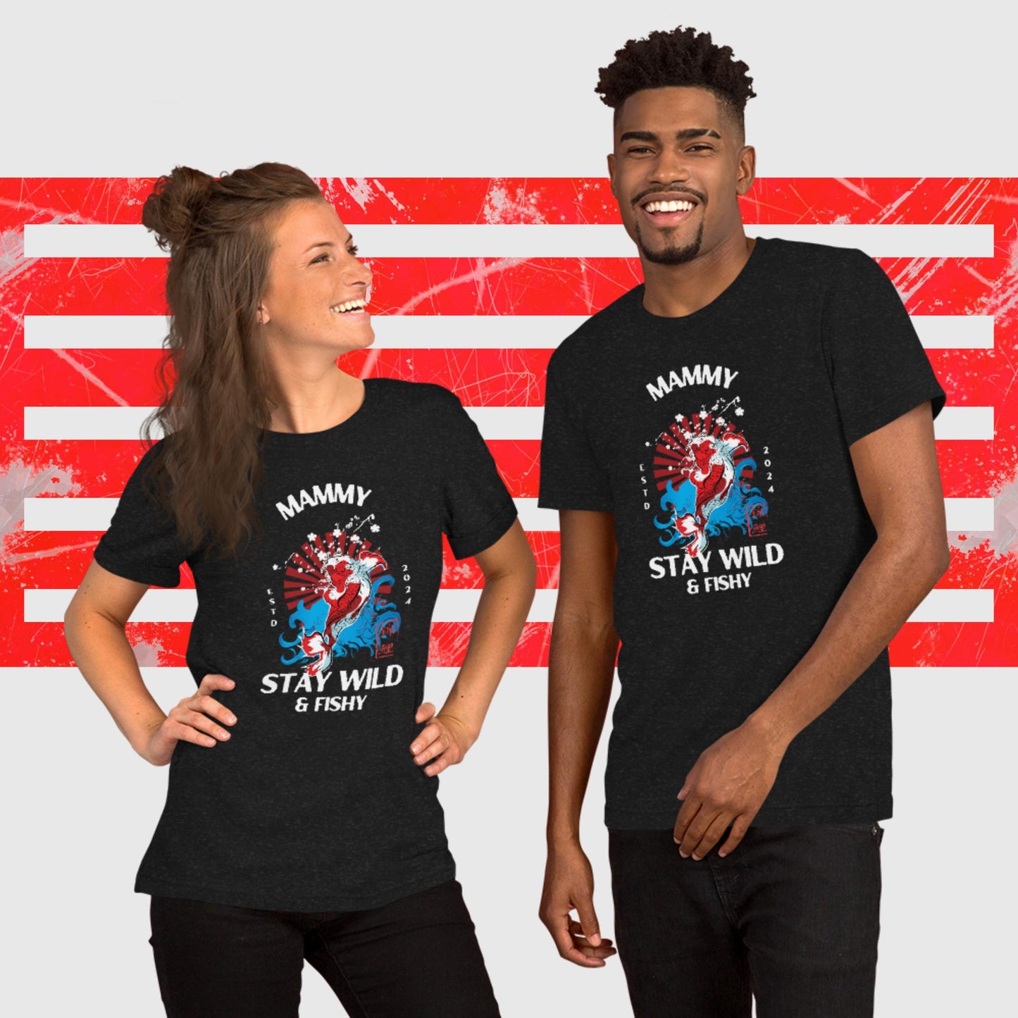 PREMIUM UNISEX T-SHIRT AMERICAN FISHERMAN STAY WILD & FISHY BLACK FRONT - https://firstamerican.shop/