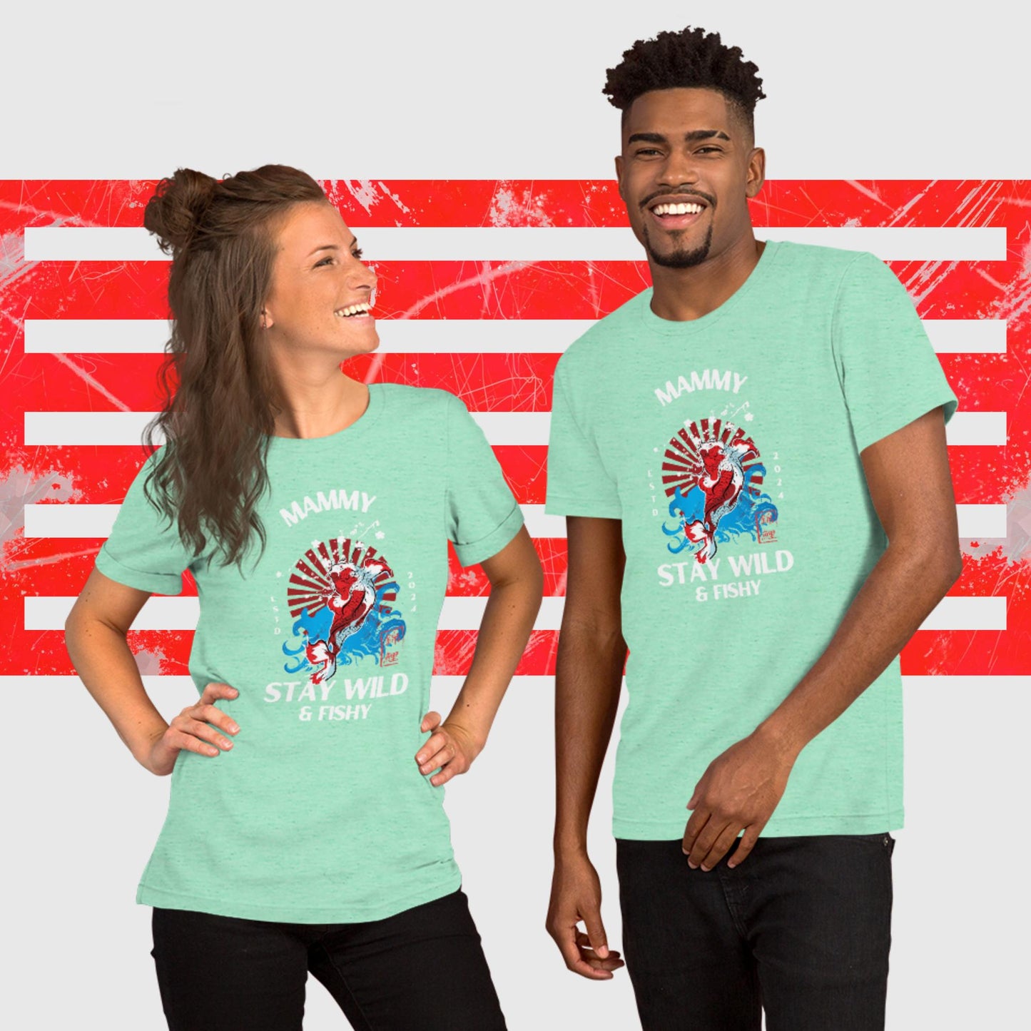 PREMIUM UNISEX T-SHIRT AMERICAN FISHERMAN STAY WILD & FISHY MINT FRONT - https://firstamerican.shop/