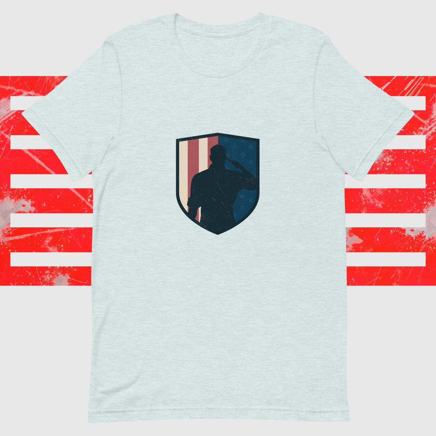 PATRIOTIC T-SHIRT AMERICAN SOLDIER LOGO ICE BLUE FRONT - www.firstamericanstore.com