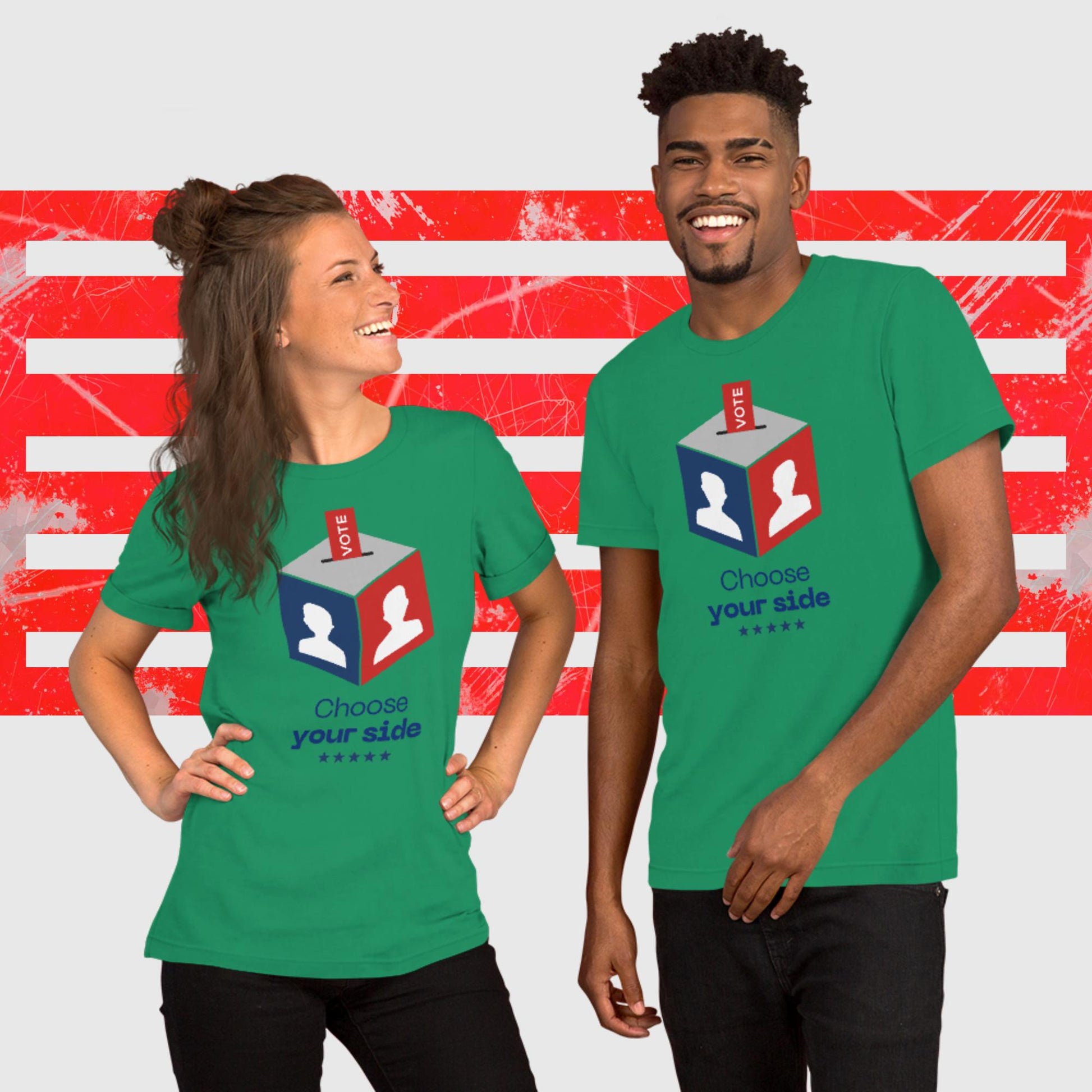 UNISEX PATRIOTIC T-SHIRT US ELECTIONS CHOOSE YOUR SIDE KELLY FRONT - https://firstamerican.shop/