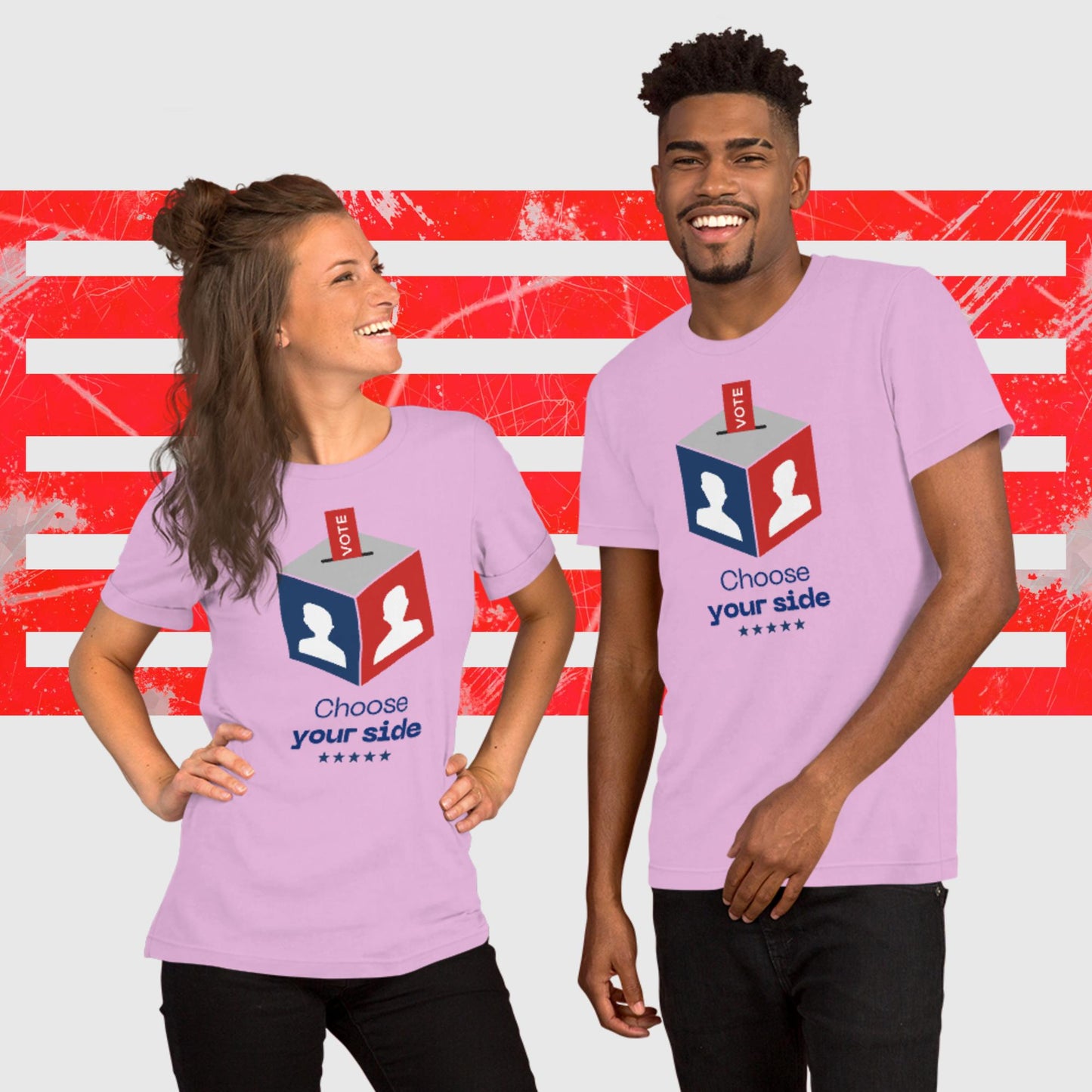 UNISEX PATRIOTIC T-SHIRT US ELECTIONS CHOOSE YOUR SIDE LILAC FRONT - https://firstamerican.shop/