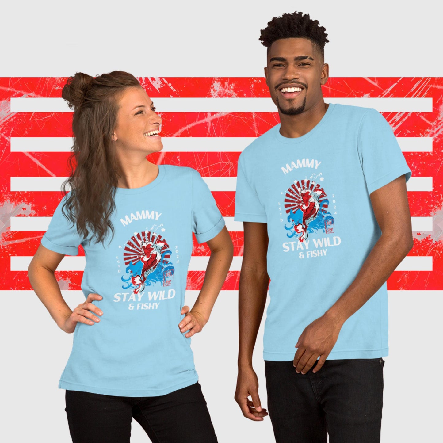 PREMIUM UNISEX T-SHIRT AMERICAN FISHERMAN STAY WILD & FISHY OCEAN BLUE FRONT - https://firstamerican.shop/