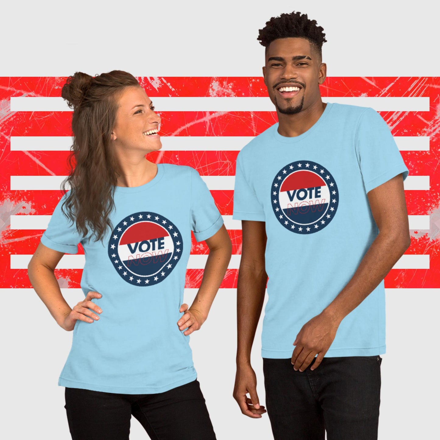 UNISEX PATRIOTIC T-SHIRT US ELECTIONS VOTE NOW OCEAN BLUE FRONT - https://firstamerican.shop/