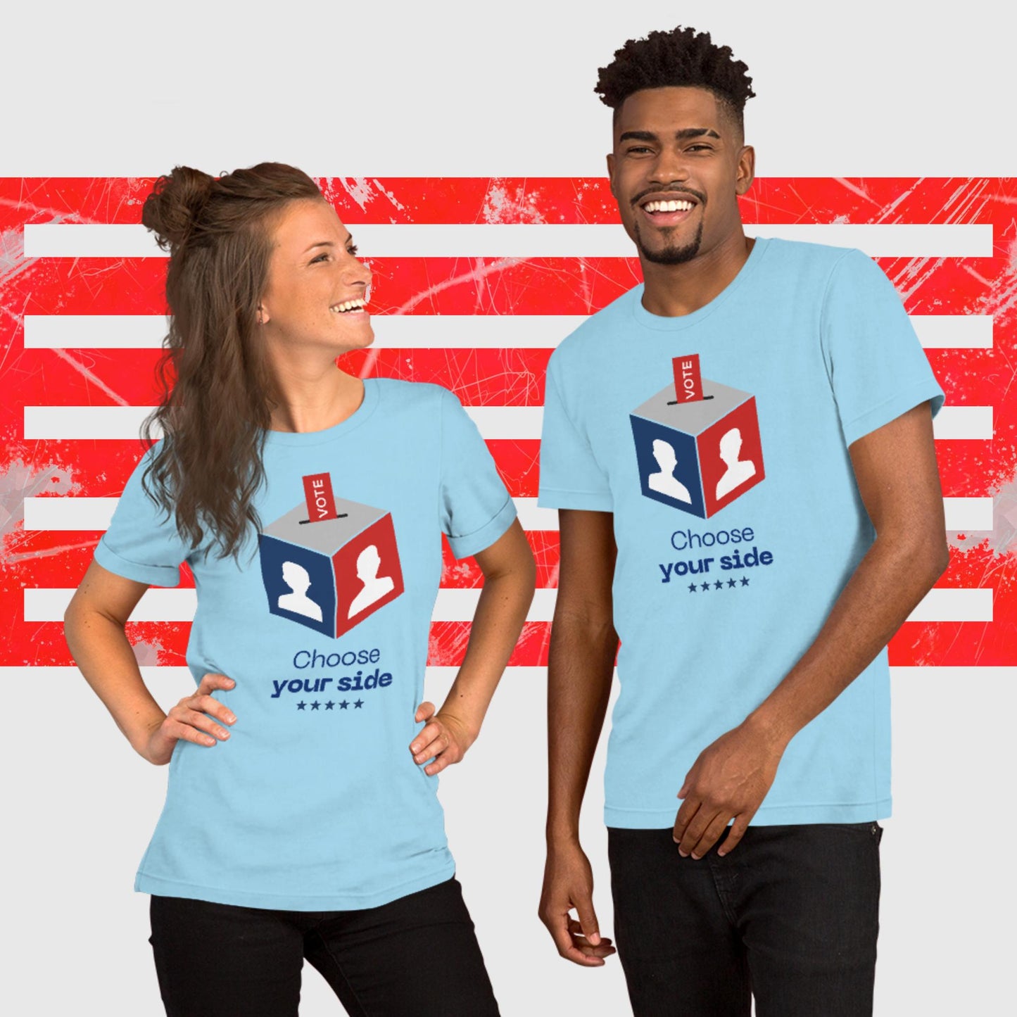 UNISEX PATRIOTIC T-SHIRT US ELECTIONS CHOOSE YOUR SIDE OCEAN BLUE FRONT - https://firstamerican.shop/