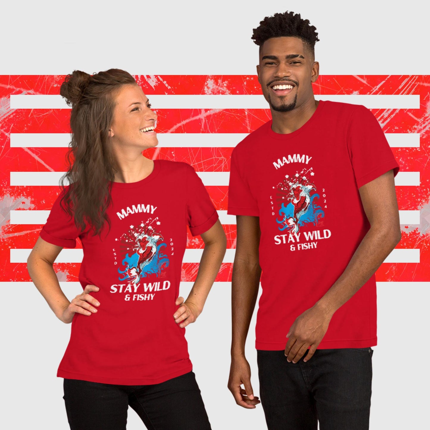 PREMIUM UNISEX T-SHIRT AMERICAN FISHERMAN STAY WILD & FISHY RED FRONT - https://firstamerican.shop/