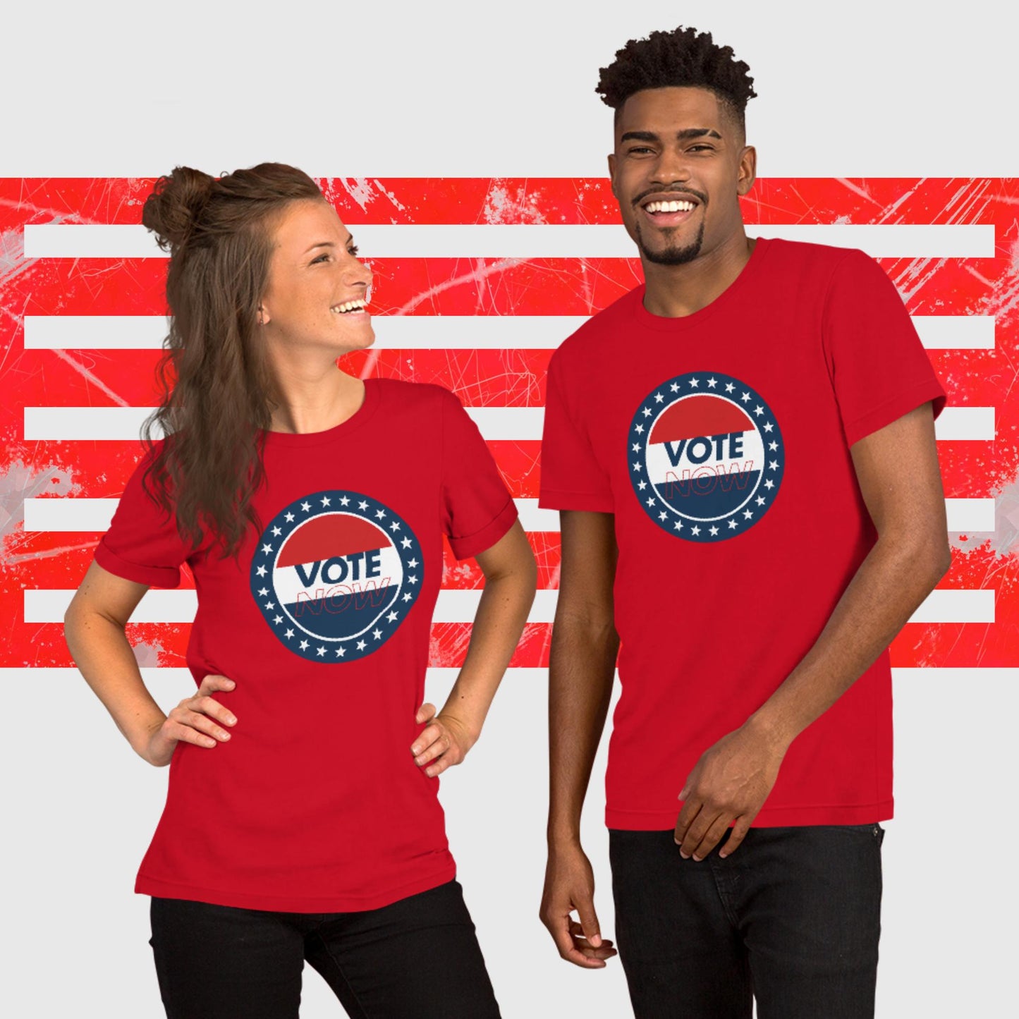 UNISEX PATRIOTIC T-SHIRT US ELECTIONS VOTE NOW RED FRONT - https://firstamerican.shop/