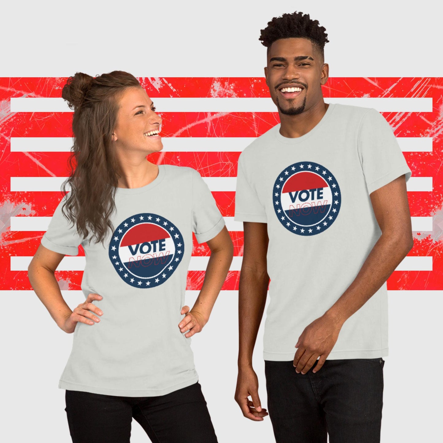 UNISEX PATRIOTIC T-SHIRT US ELECTIONS VOTE NOW SILVER FRONT - https://firstamerican.shop/