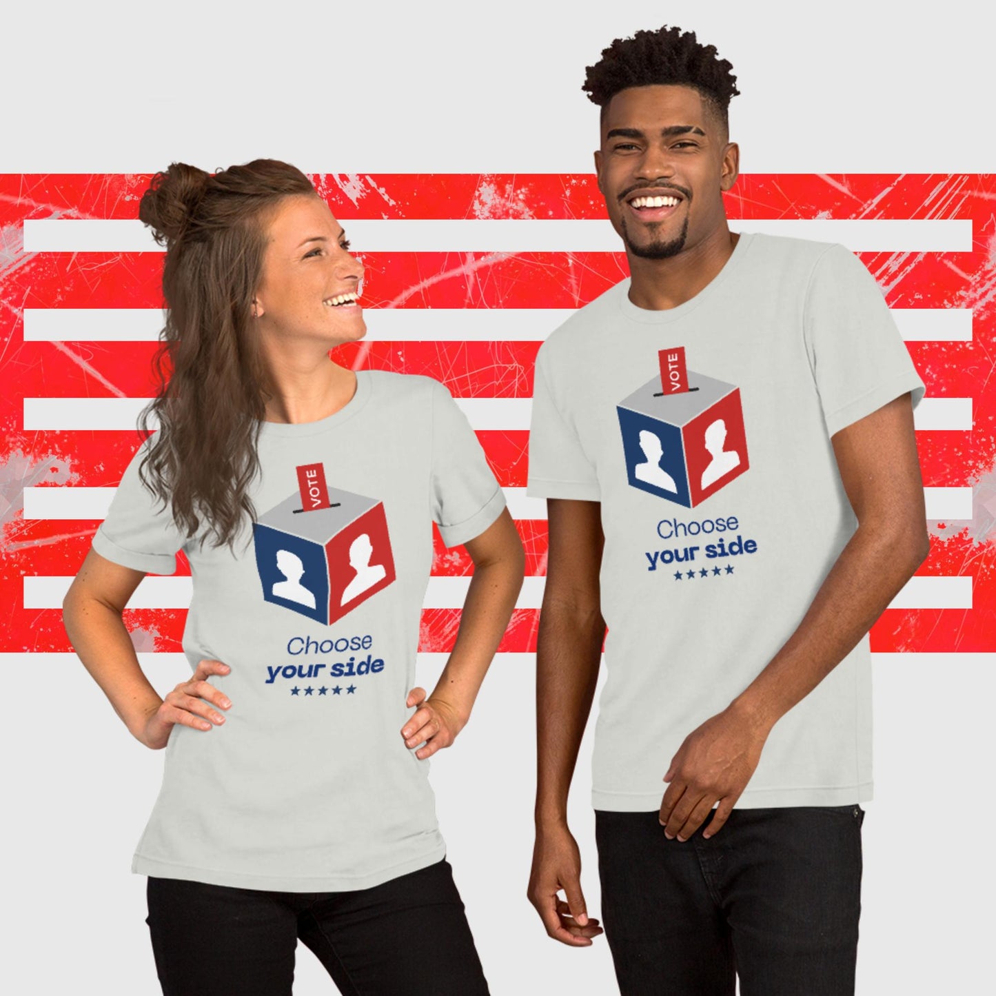 UNISEX PATRIOTIC T-SHIRT US ELECTIONS CHOOSE YOUR SIDE SILVER FRONT - https://firstamerican.shop/