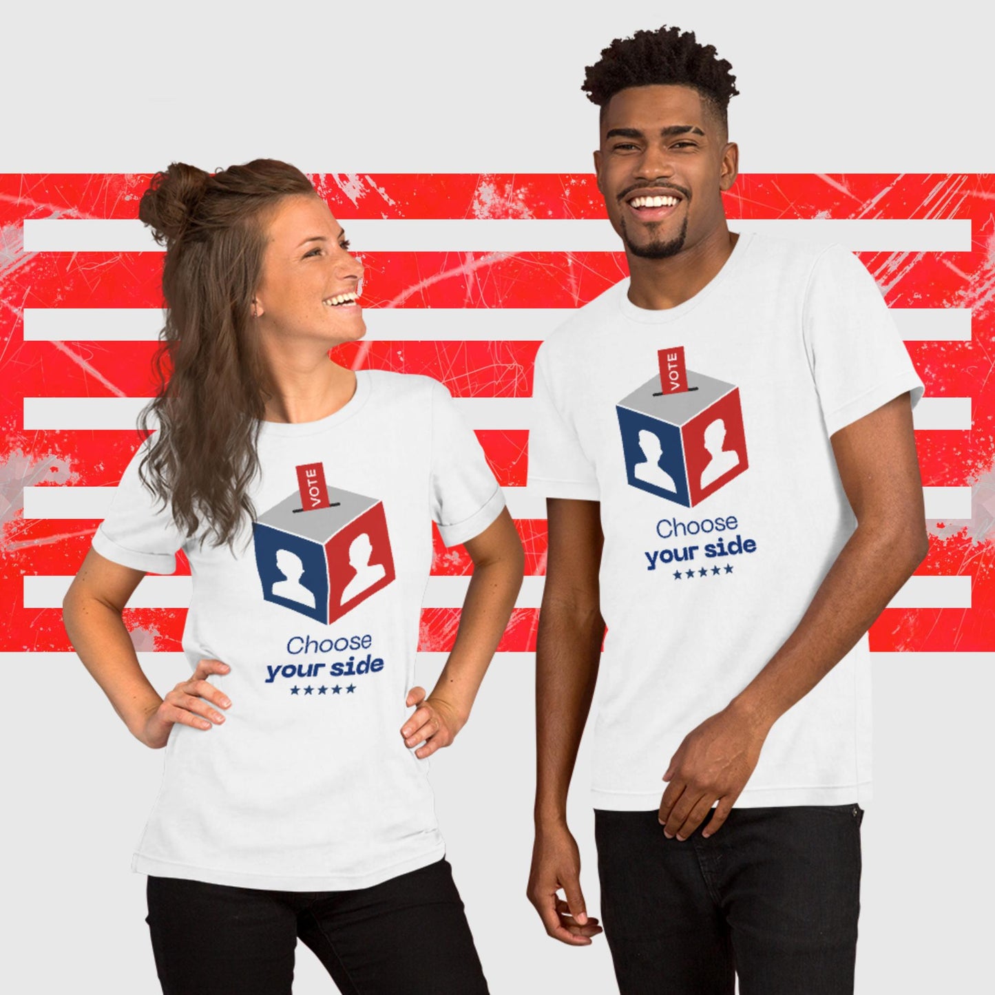 UNISEX PATRIOTIC T-SHIRT US ELECTIONS CHOOSE YOUR SIDE WHITE FRONT - https://firstamerican.shop/