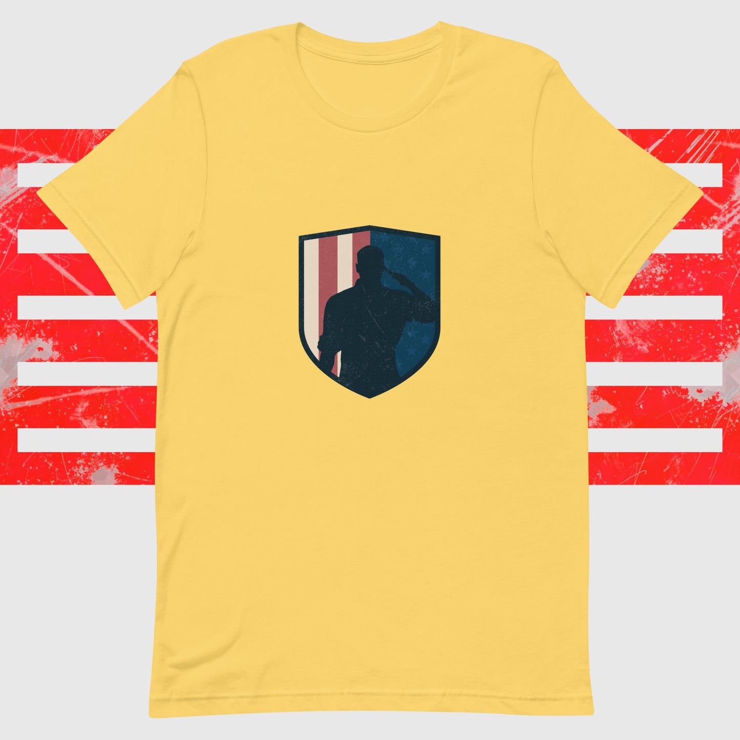 PATRIOTIC T-SHIRT AMERICAN SOLDIER LOGO YELLOW FRONT - www.firstamericanstore.com