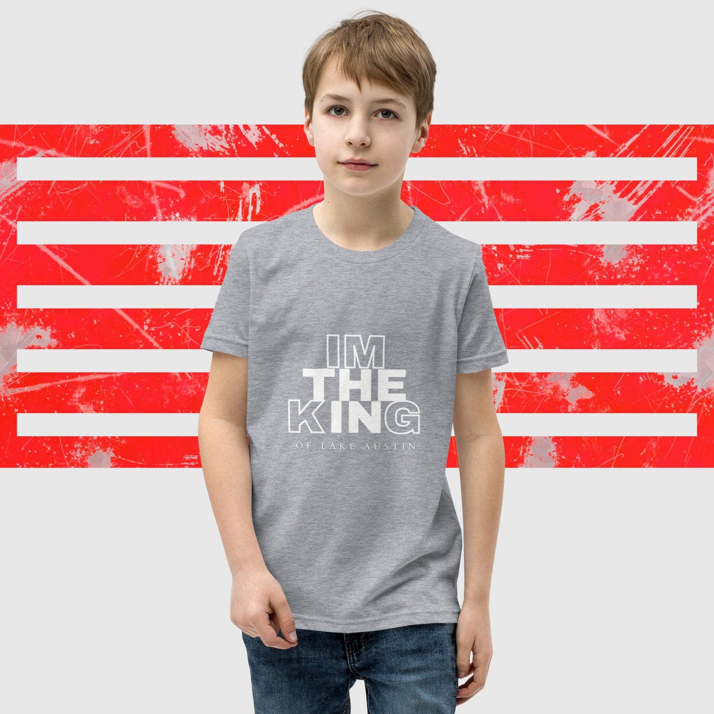 T-SHIRT FOR BOYS AMERICAN FISHERMAN THE KING OF LAKE AUSTIN ATHLETIC FRONT - https://firstamerican.shop/