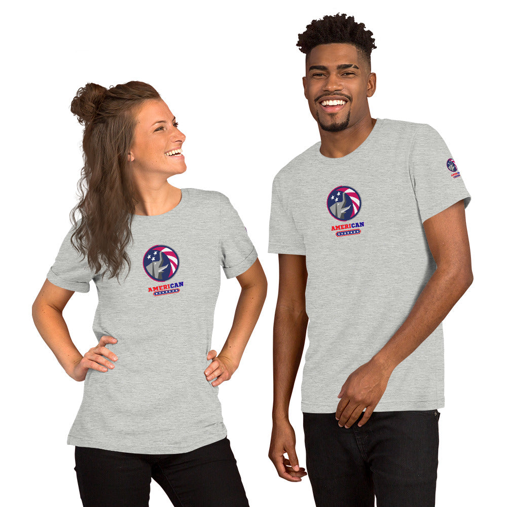 AMERICAN UNISEX T-SHIRT OUR AMERICA ATHLETIC HEATHER FRONT - www.firstamericanstore.com