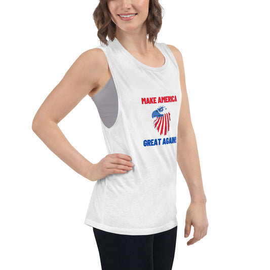 LADY'S MUSCLE TANK "AMERICAN EAGLE" WGITE RIGHT FRONT - www.firstamericanstore.com